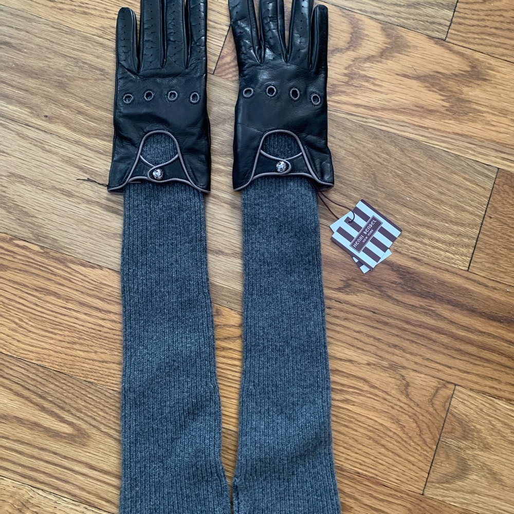 Henri Bendel Black and Gray Long Gloves